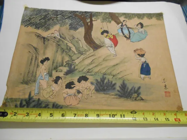 antique Korean art on rice paper