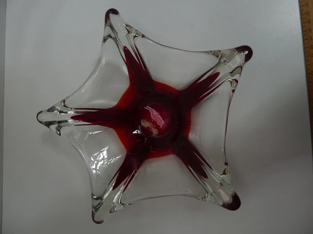 Art Glass Bowl Red Star Shape Vintage Studio Glass