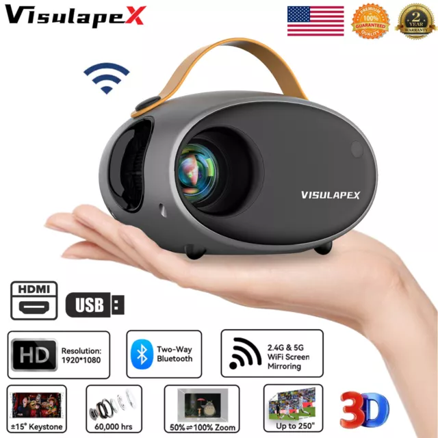 1080P Projector 25000LMS 4K 3D 5G WiFi Bluetooth Video Home Theater 250" Display