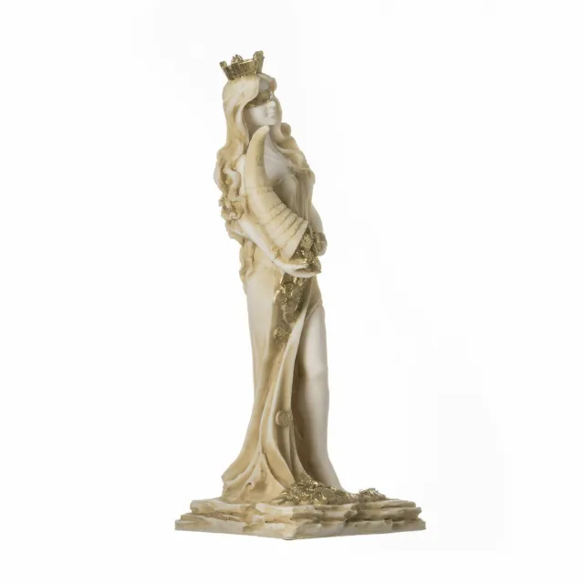Goddess Of Wealth Tyche Lady Luck Fortuna Statue Alabaster Sculpture Golden 8.6" 2