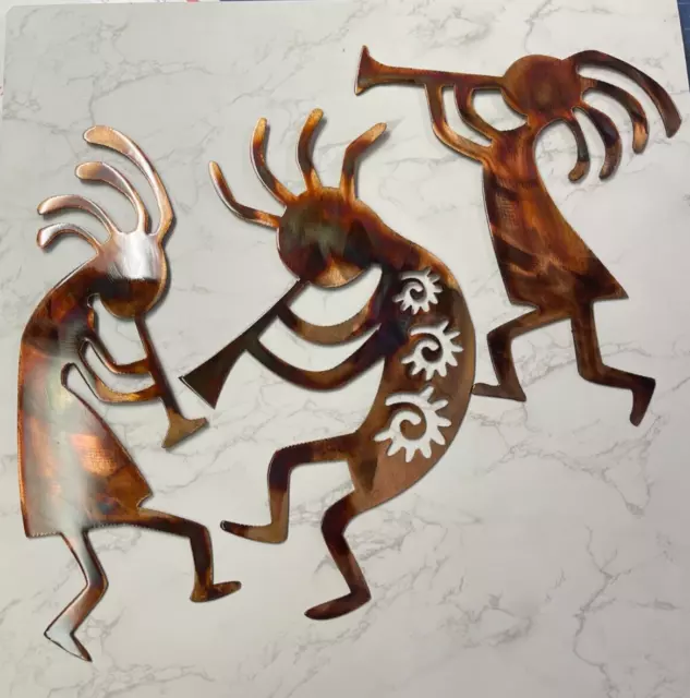 Arizona Kokopelli's Trio - Metal Wall Art - Copper Size Varies Per Piece