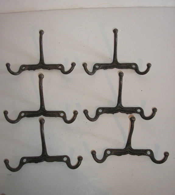 Antique Cast Iron Three Hook Wall Coat/Hat Hooks (set of 6)