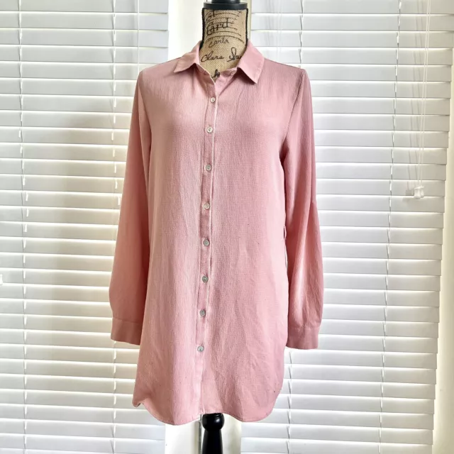 Forever 21 Size Small Blush Pale Pink Long Tunic Button Up Blouse Top Dress