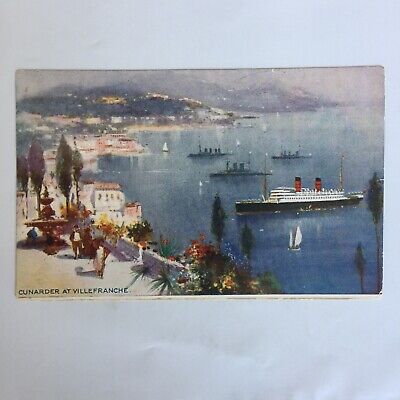 Cundarder At Villefrance France Steam Ship Carte Postale Unposted Postcard