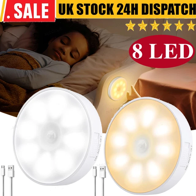8LED MOTION SENSOR Light USB Charge Magnetic PIR Wall Cabinet Stair ...