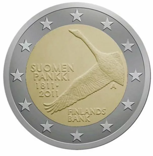 1 MONEDA DE 2 € euro FINLANDIA 2011,  200 AÑOS BSNCO NACIONAL, SIN CIRCULAR.