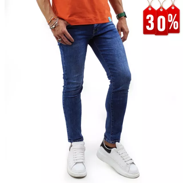 Jeans Uomo Slim Fit Capri Denim Cinque Tasche Blu 42 44 46 48 50 52