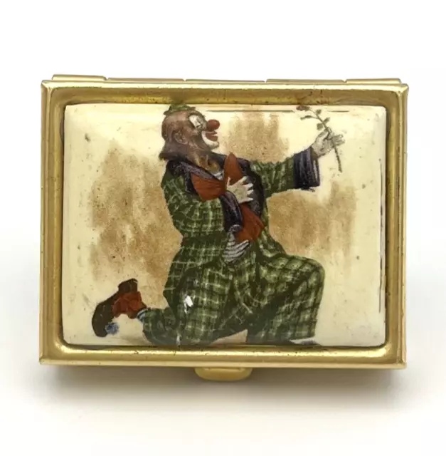 Vintage Pillendose Schmuckbox Clown mit Rose Zirkus Gold Schatulle RAR #1734