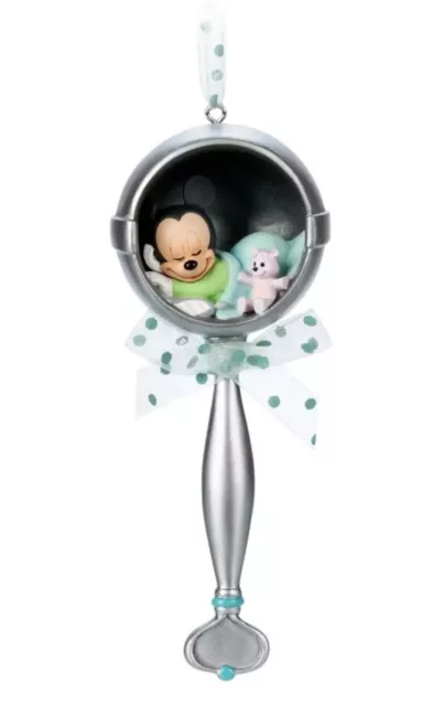 NEW Disney Parks Mickey Mouse Baby 1st Christmas Rattle Sketchbook Ornament NWT