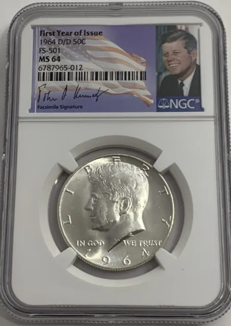 1964 D/D Ngc Ms64 Fs-501 Double Die Fyoi Kennedy Half Dollar 50C Signed Lbl