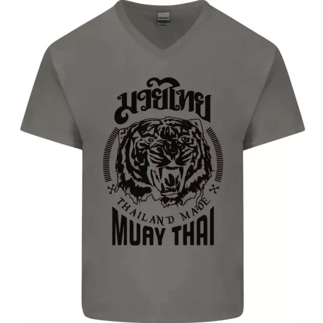 Muay Thai Fighter Warrior MMA Martial Arts Mens V-Neck Cotton T-Shirt