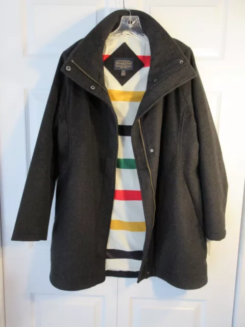 PENDLETON CASCADE 80% Wool Womans Charcoal Black Jacket Car Coat Zip ...