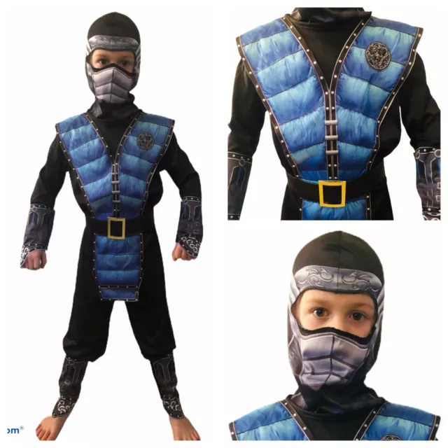 Bambini Mortale Ninja Costume Bambini Halloween Blu Zero Kombat Completo