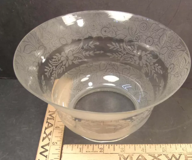 Antique Victorian Etched Glass Gas Gasolier Oil Lamp Shade 7.5" Diam 4" Fitter