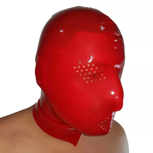 Brand New Perforated Red Latex Rubber Gummi Hood Mask (one size)