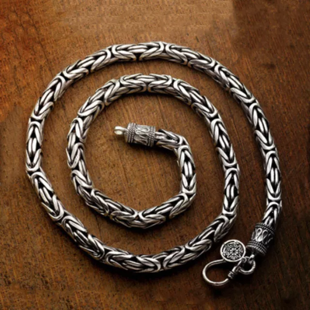 Real Solid 925 Sterling Silver Necklace Dragon Stripe Chain Men Jewelry 18" -24"