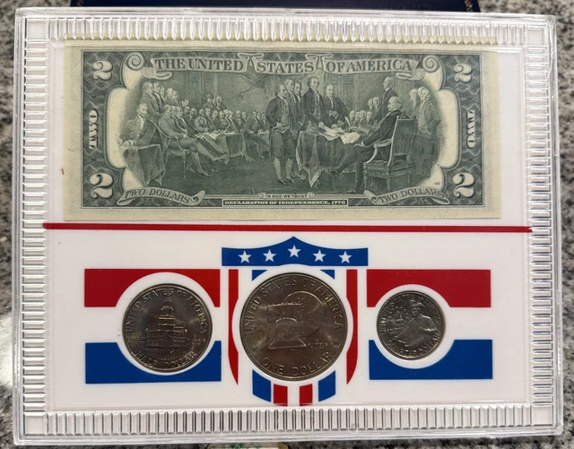1776-1976 UNITED STATES Bicentennial 3 Coin Set Clad + 1976 $2
