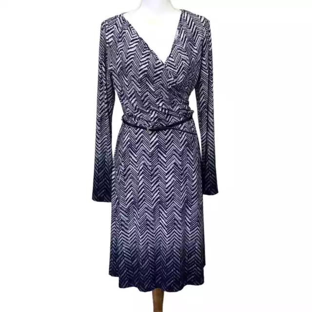 Anne Klein blue white ombre chevron faux wrap dress size M