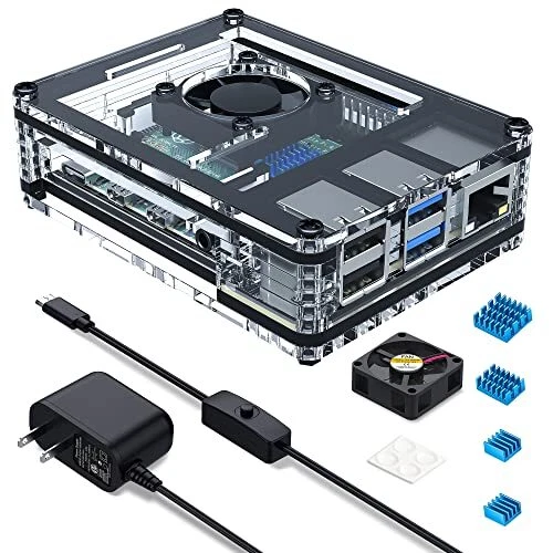 Raspberry Pi 4 Case with Fan Cooling Pi 4B Case with 5V 3A Power Supply for