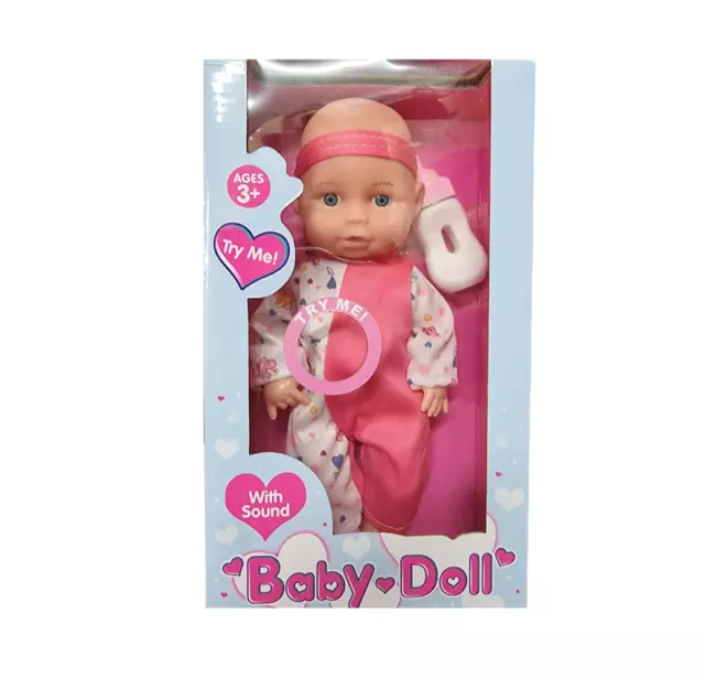 10 Inch Baby Doll With Sound Clothes Outfit And Bottle For Girls Boys Cuddle Toy