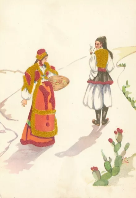 Cartolina Costumi Sardegna Desulo Tempera di Lola Loy Non Viaggiata