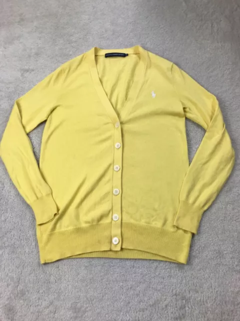 Ralph Lauren Cardigan Yellow Womens Medium Knit Design Long Sleeve Cotton