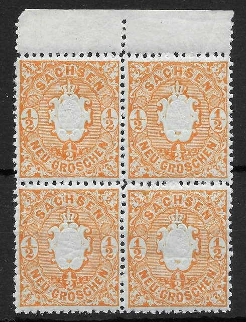 SACHSEN 1863; 4 x MiNr. 15c ; 4er-Block; 1/2 Neugroschen.; postfrisch!