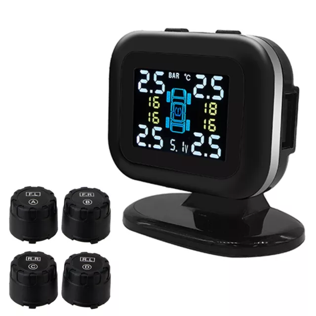 USB TPMS Mini Car Wireless Tire Pressure LCD Monitoring Security System 4 Sensor