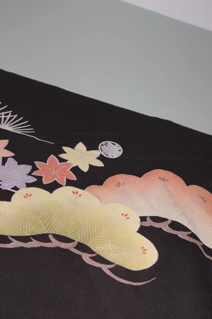 Classic! Antique Vintage Japanese Kimono Kuro furisode hikizuri Taisho Showa 2