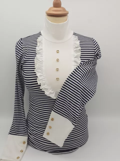 Cavalliera Top/Camicia Donna Bianco Equestre A Righe Bianco/Nero