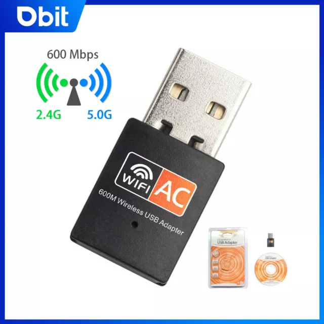 Dbit 600Mbps 2.4+5GHz Dual Band USB Adapter WiFi Wireless Network Card 802.11ac