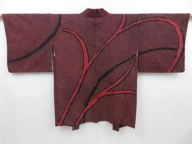 2908T04z570  Japanese Kimono Silk SHIBORI HAORI  Black