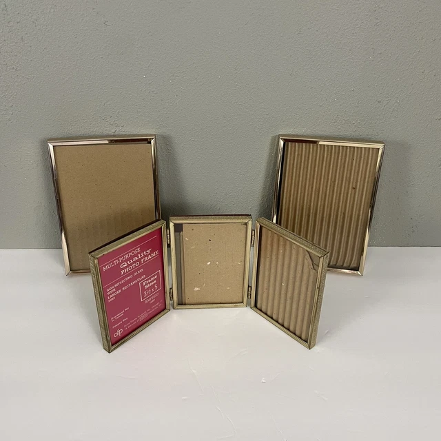 Lot Of  3 Vintage Frames Metal Brass Style Picture Frames Gold Tone MCM Folding