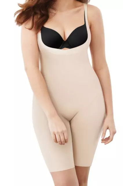 WOMENS L Maidenform OPEN BUST THIGH SLIMMING STRETCH MICROFIBER SHAPEWEAR, BEIGE