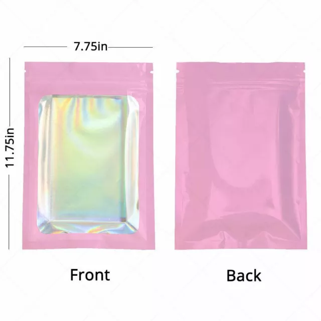 Multi-Size Double-sided Pink Glossy Foil Mylar Flat Zip Lock Bag w/Front Window