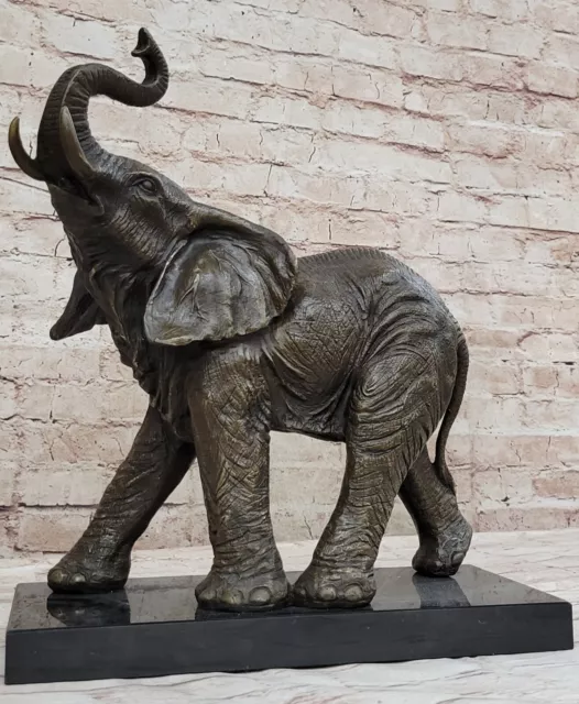 Único Cubista Elefante Escultura Barye Firmado Bronce Estatua para Animal
