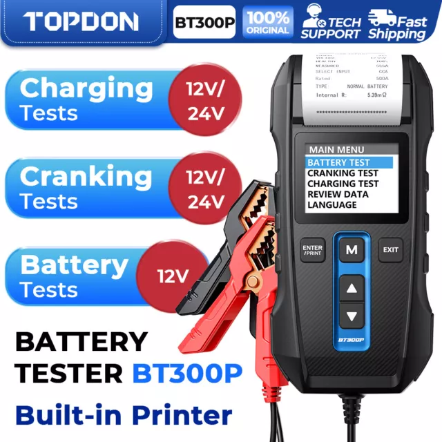 TOPDON BT300P 12V Lead-acid Battery Tester Print Charging Cranking Test Analyzer