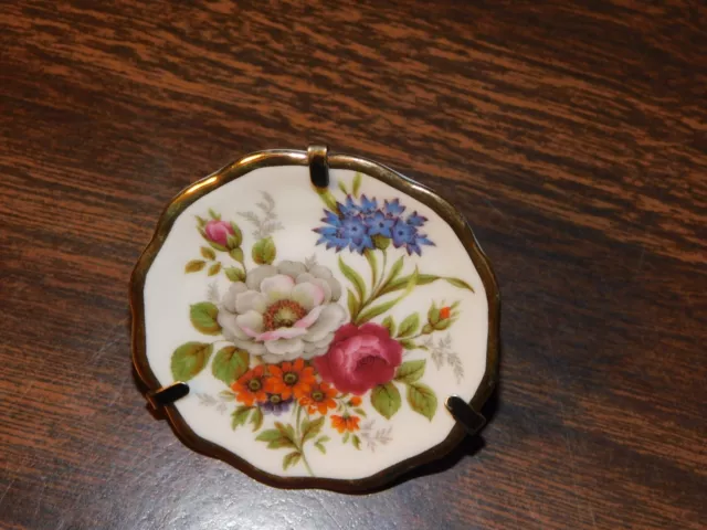 Vintage Limoges Flower Floral Gold Trim Miniature 2" Plate with Stand France