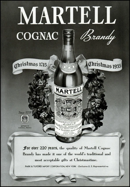 1935 Martell cognac brandy Christmastime bottle vintage photo print ad adL56