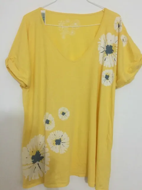 LIFE IS GOOD WOMEN'S T- SHIRTS SIZE L Cotton Yellow "FLOWERS" Short Sleeve
