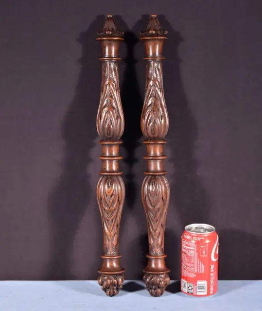 *19" Pair of French Antique Solid Walnut Posts/Pillars/Columns/Balusters Salvage