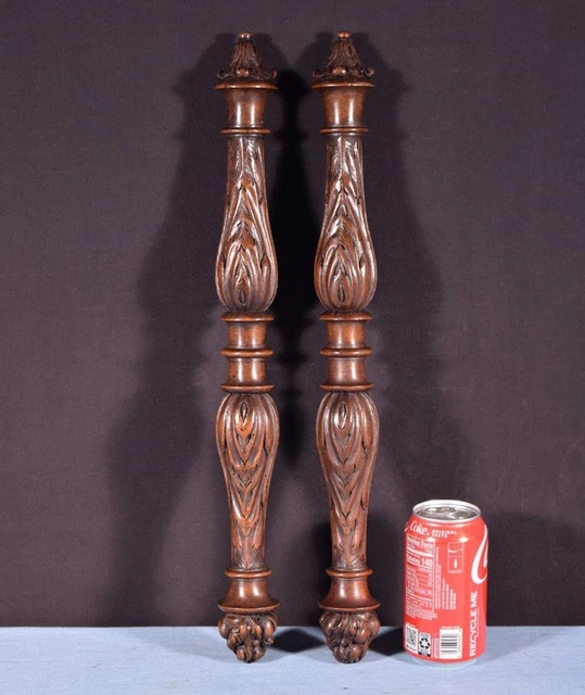 *19" Pair of French Antique Solid Walnut Posts/Pillars/Columns/Balusters Salvage