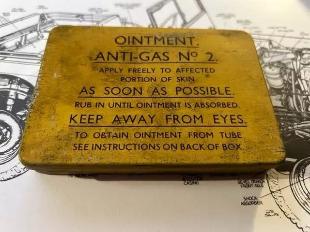 Vintage WW2 Ointment Anti Gas No. 2 Advertising Tin Box - Mustard Gas Treatment