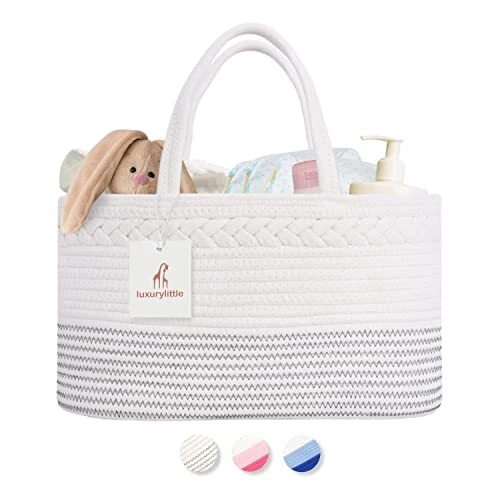 luxury little Diaper Caddy Organizer, Extra Large Cotton Rope Nursery Basket, Ch