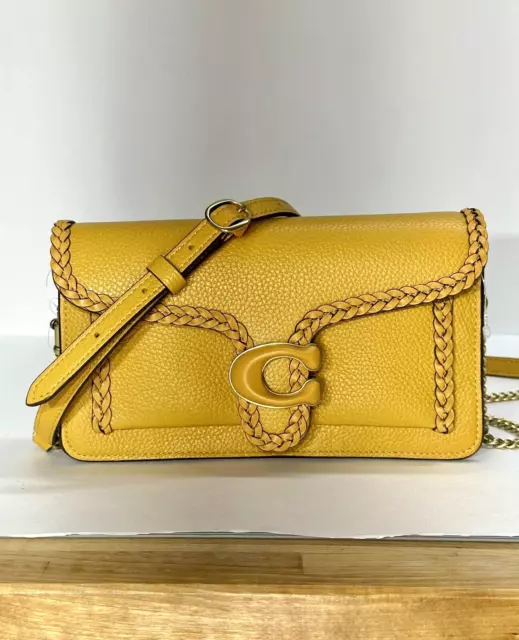 Coach Tabby Chain Clutch with Braids in Buttercup Pebble Leather CJ863 NEW