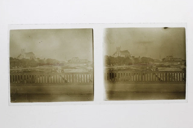 Bretagne Ville France Photo Stereo 10n20 Plaque verre Vintage c1930