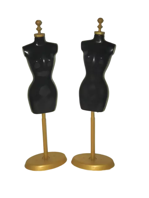 2x BLACK DOLL SIZED PLASTIC MANNEQUINS WITH STANDS MADE FOR 12" DOLLS UK SELLER