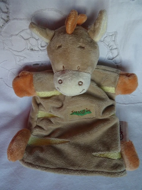 Doudou Zebre Bengy Jungle Marionnette  Plat  22 Cm Beige Et Orange