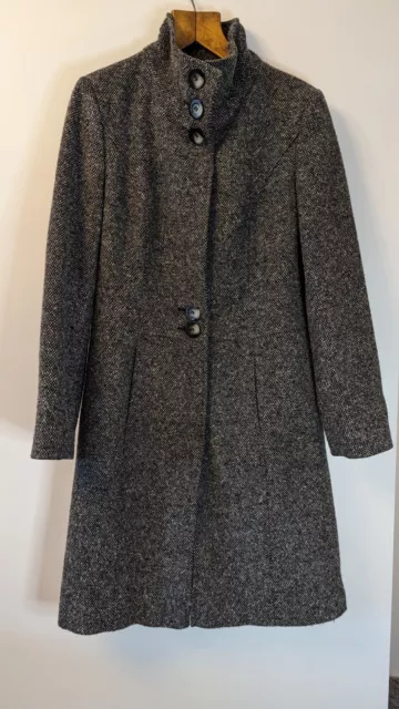 Laura Ashley Grey  Wool Blend Tweed Mid Length Lined Fitted Smart Overcoat Sz 10