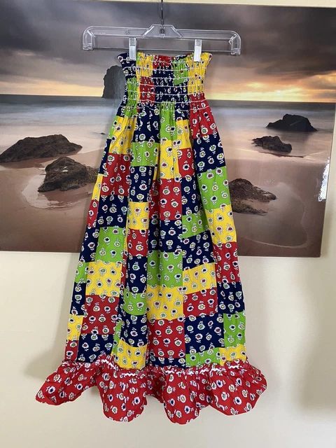 NWT VTG 1970s Multicolored Floral Tube Top Prairie Dress Skirt Ruffle Hem 14